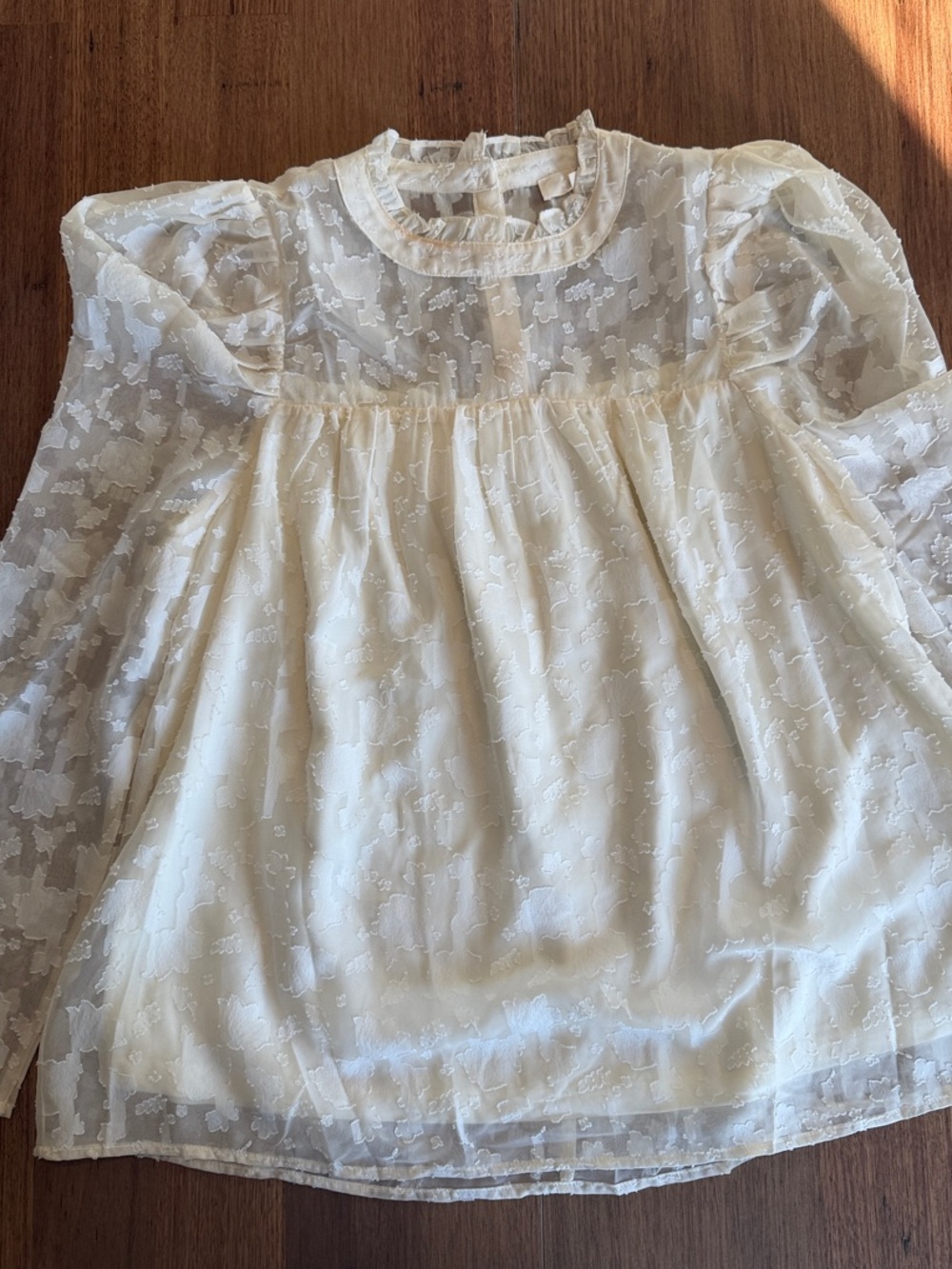 entro Cream Sheer Floral Lace Puff-Sleeve Blouse